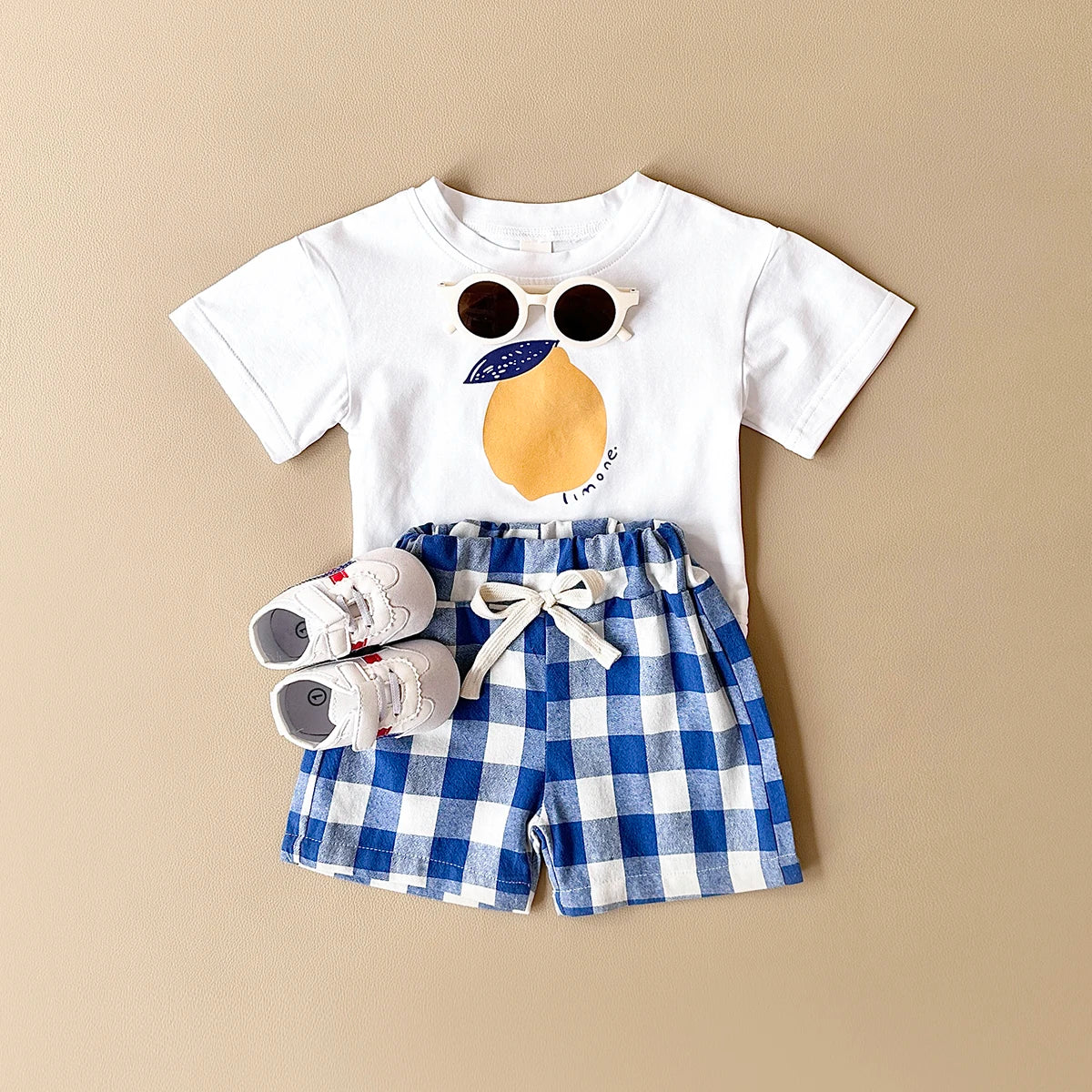 Lemon Print T-Shirt and Checkered Shorts Set