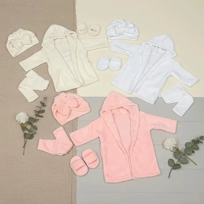 Newborn Bathrobe Photo Shoot Set with Headwrap and Slippers