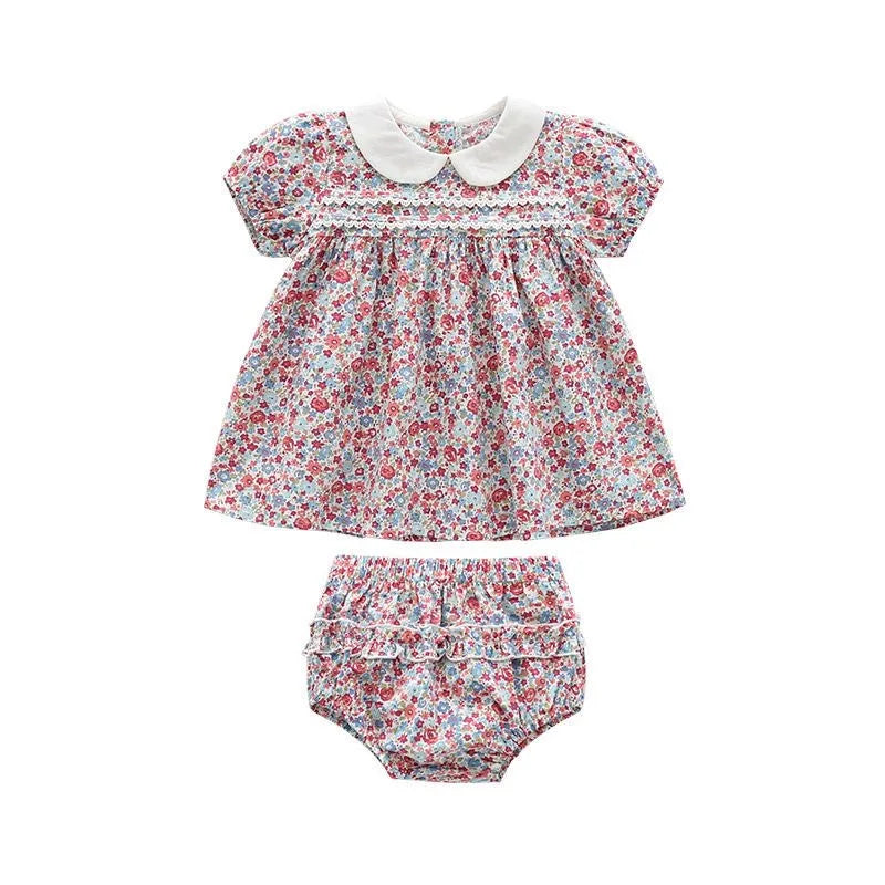 Baby Girl Floral Cotton Puff Sleeve Top & Bloomers 2-Piece Set