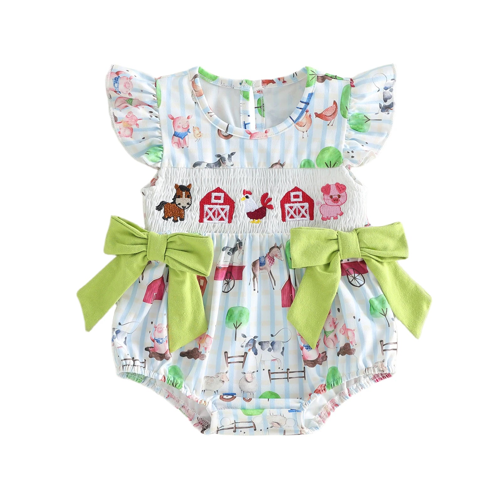 Girls' Farm Print Smocked Ruffle Jumpsuit