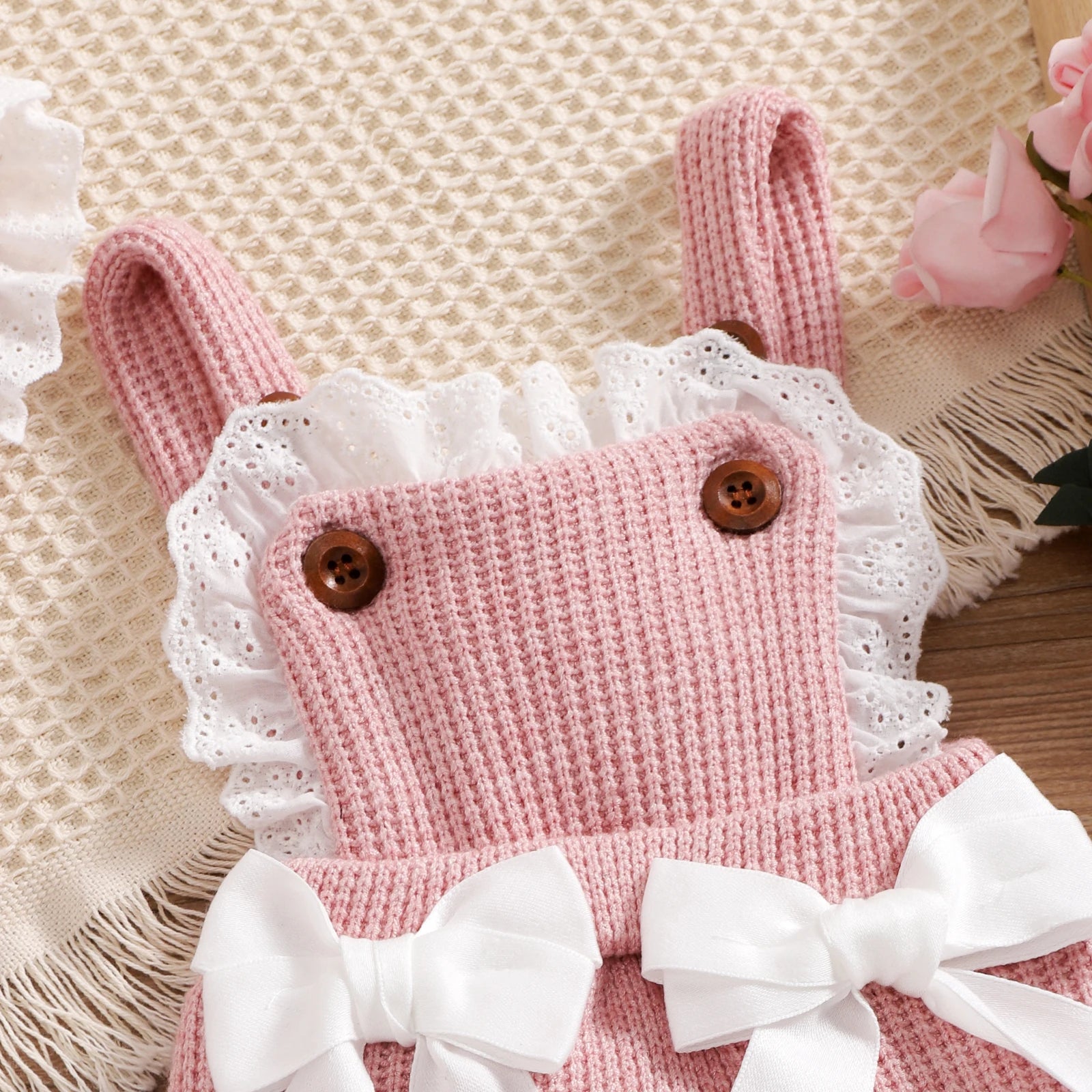 Baby Girl Knitted Romper & Hat Set