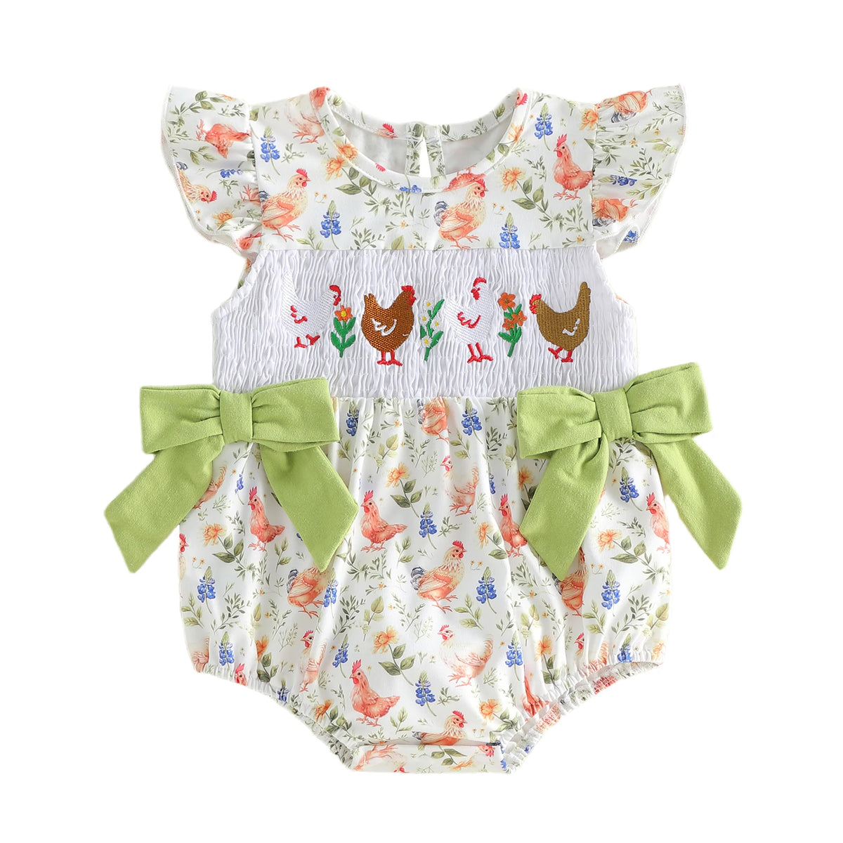 Girls' Farm Print Smocked Ruffle Jumpsuit