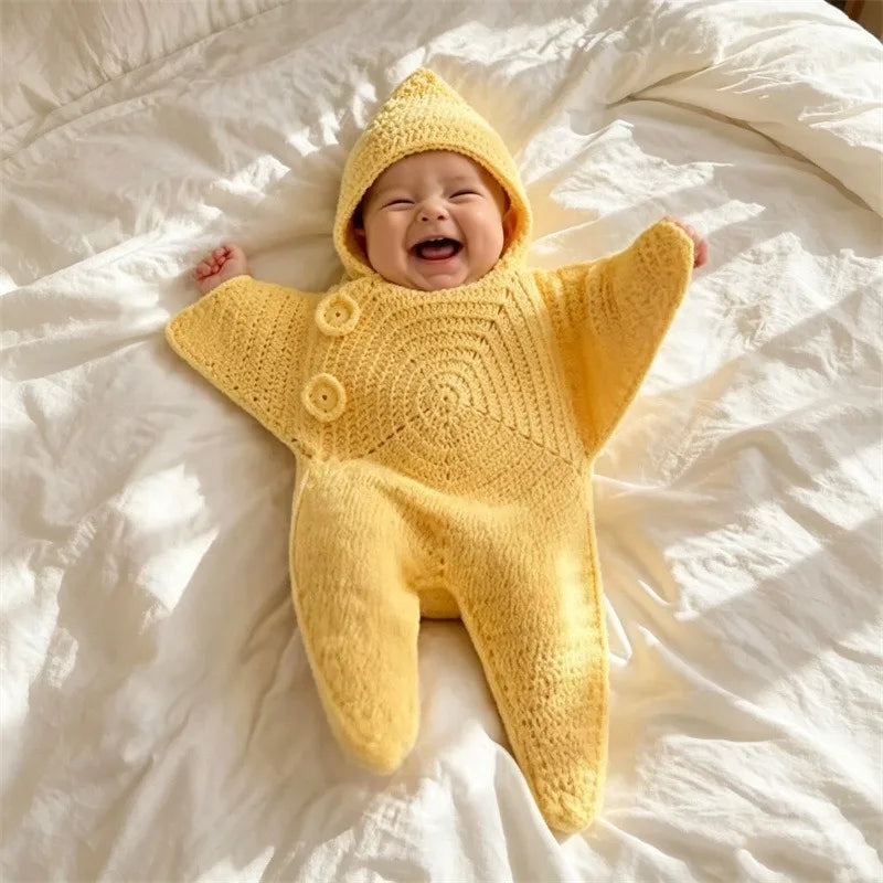 Hand Knitted Starfish Baby Romper- Cute Cartoon One-Piece Jumpsuit
