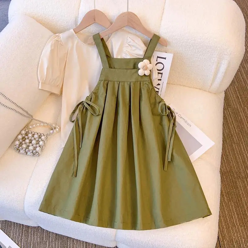 Puff Sleeve Top & Suspender Skirt