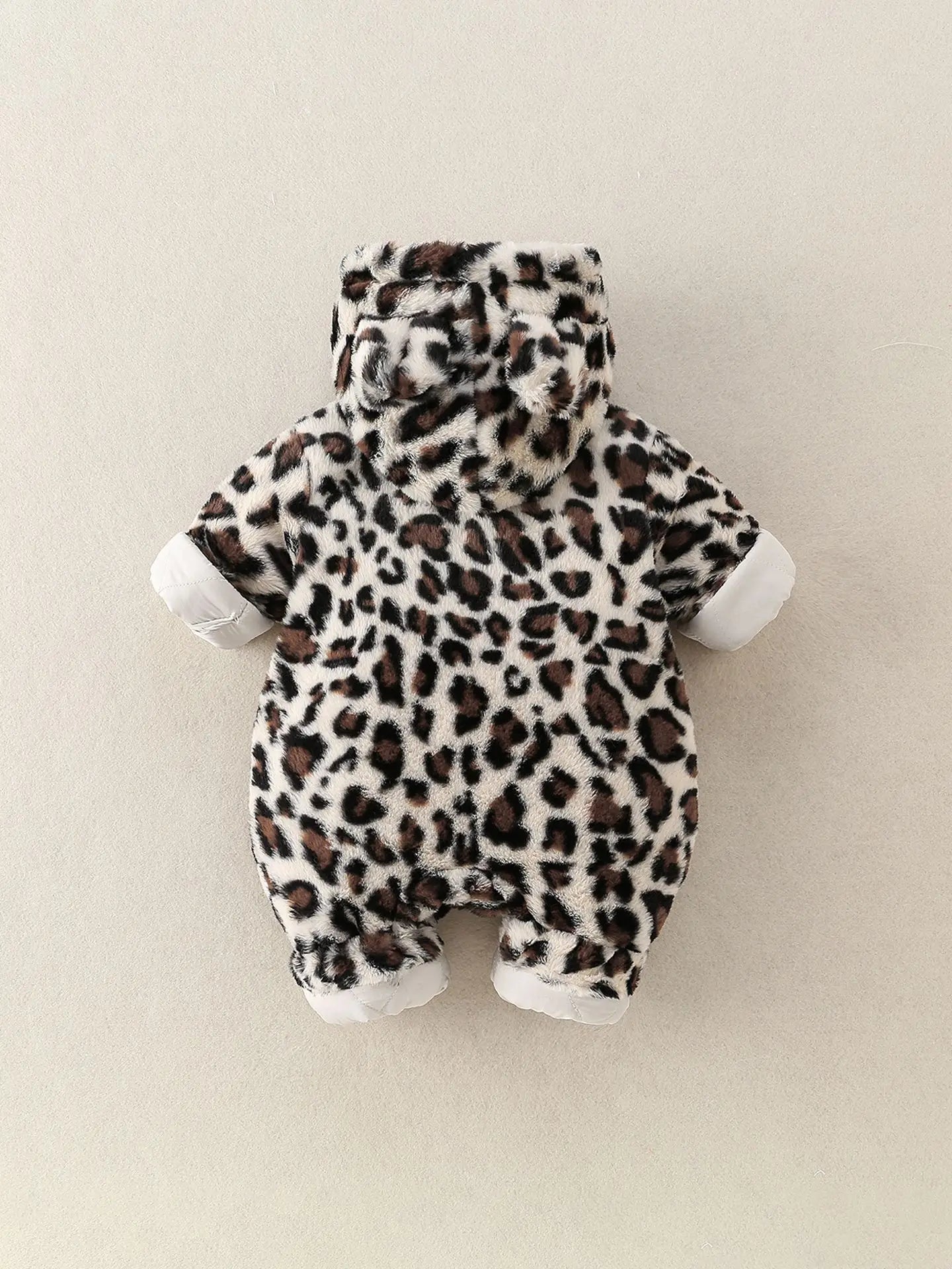 Baby Winter Hooded Romper with Fur Lining Leopard Print