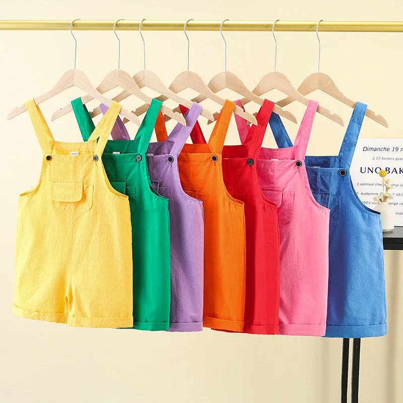 Kids Colorful Candy Color Overalls Shorts