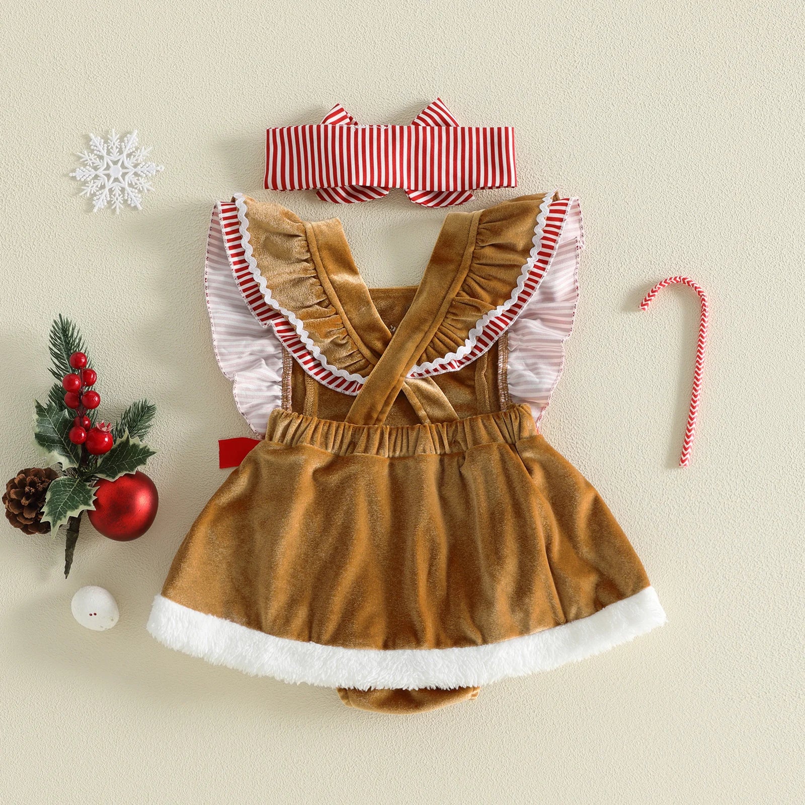 Baby Girls Christmas Romper Dress Outfit with Headband