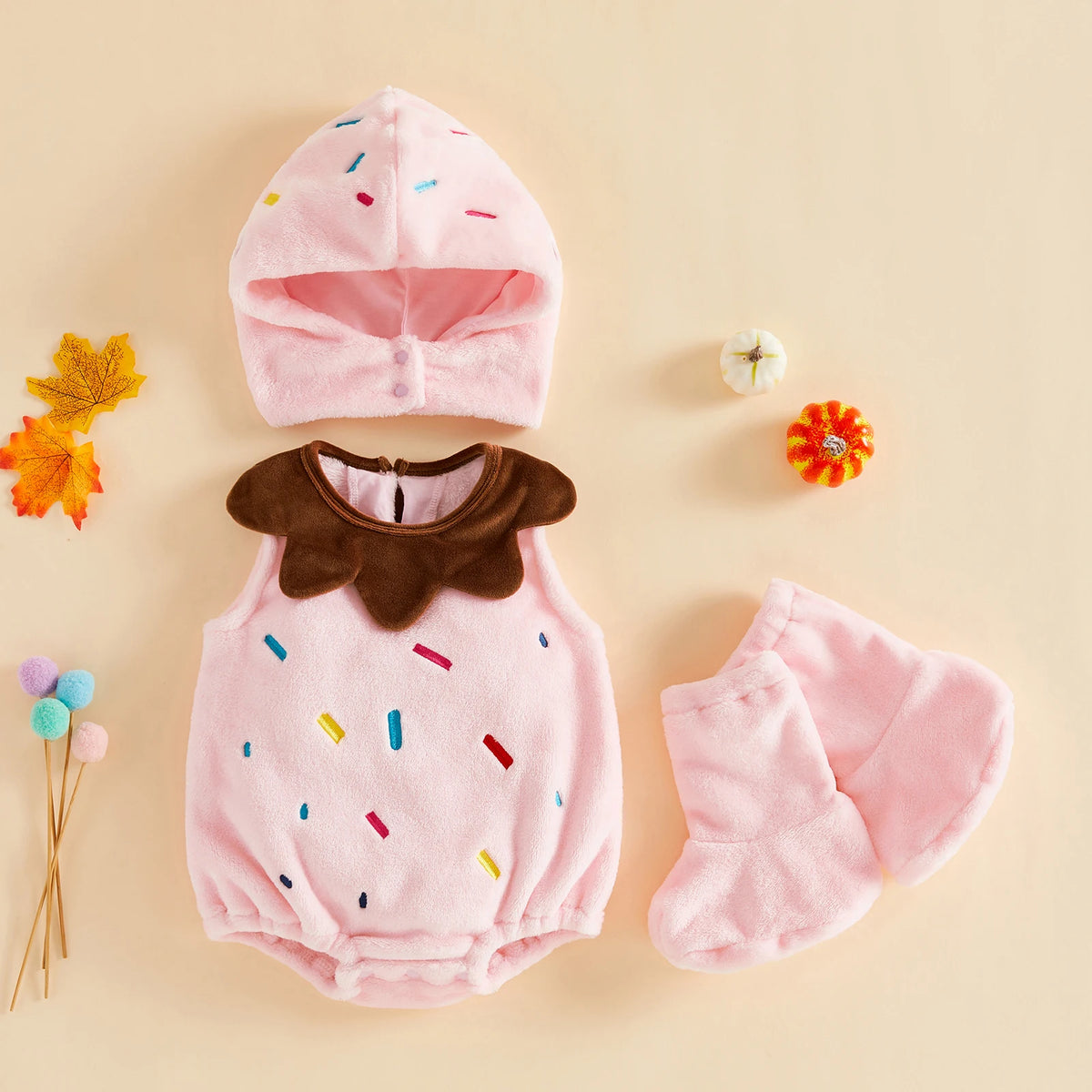 Baby 3-Piece Costume Romper Set with Hood & Socks