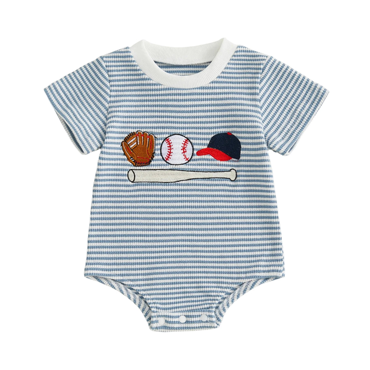 Baby Boys' Striped Baseball Embroidered Romper