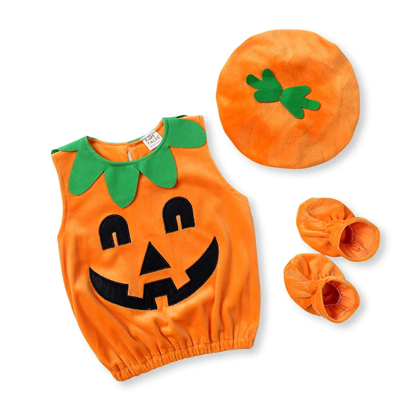 3-Piece Baby Pumpkin Halloween Costume Outfit