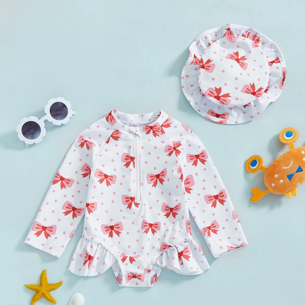 Floral Print Rash Guard & Hat Swimsuit Set