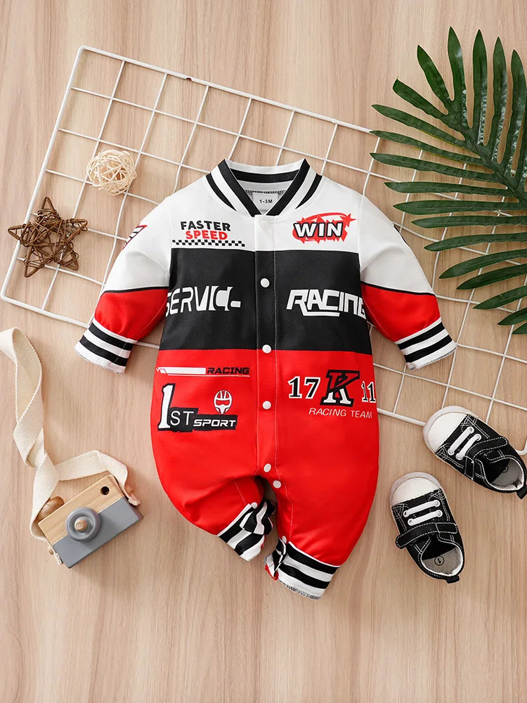 Baby Racing-Style Long Sleeve Romper