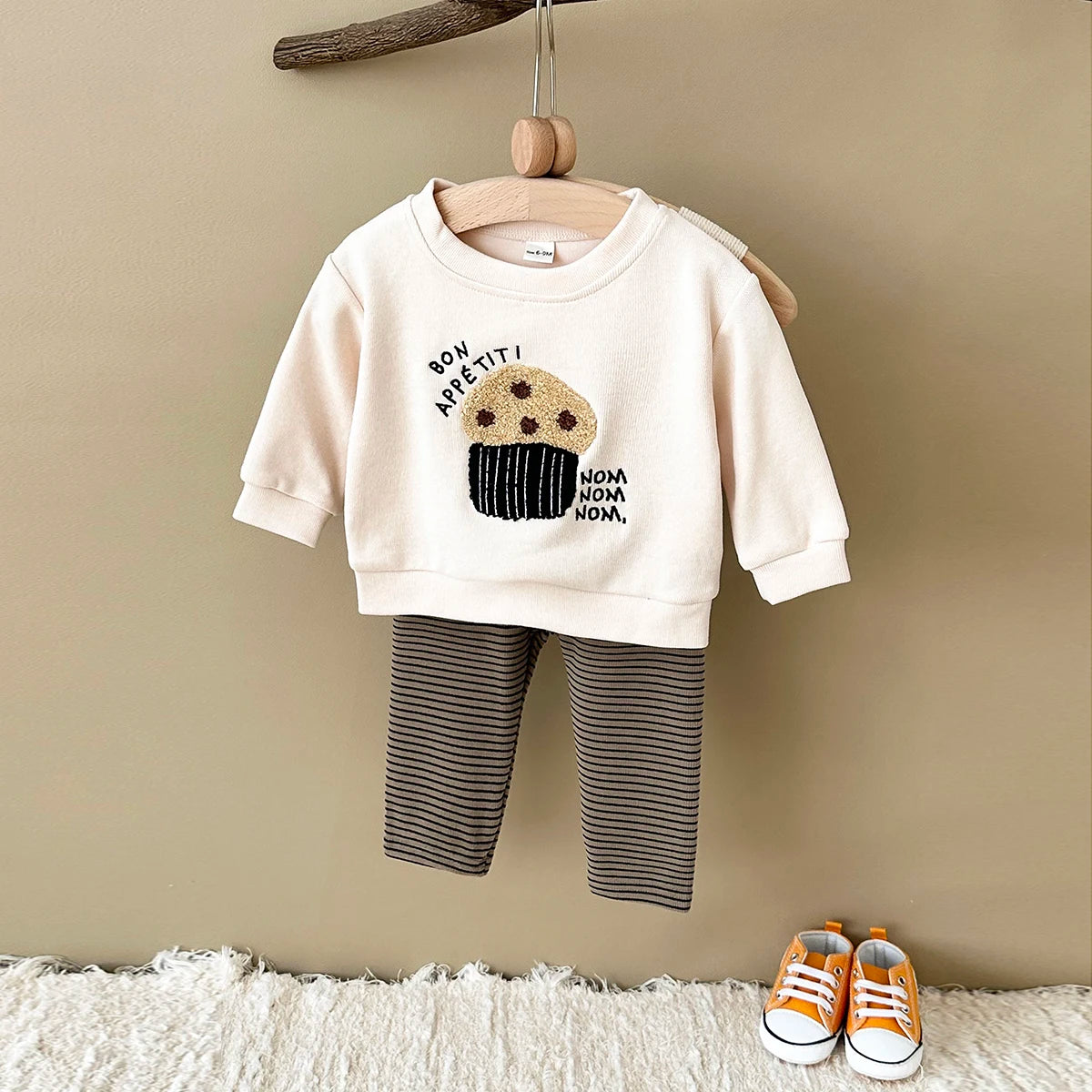 Popcorn Sweatshirt and Striped Pants Set