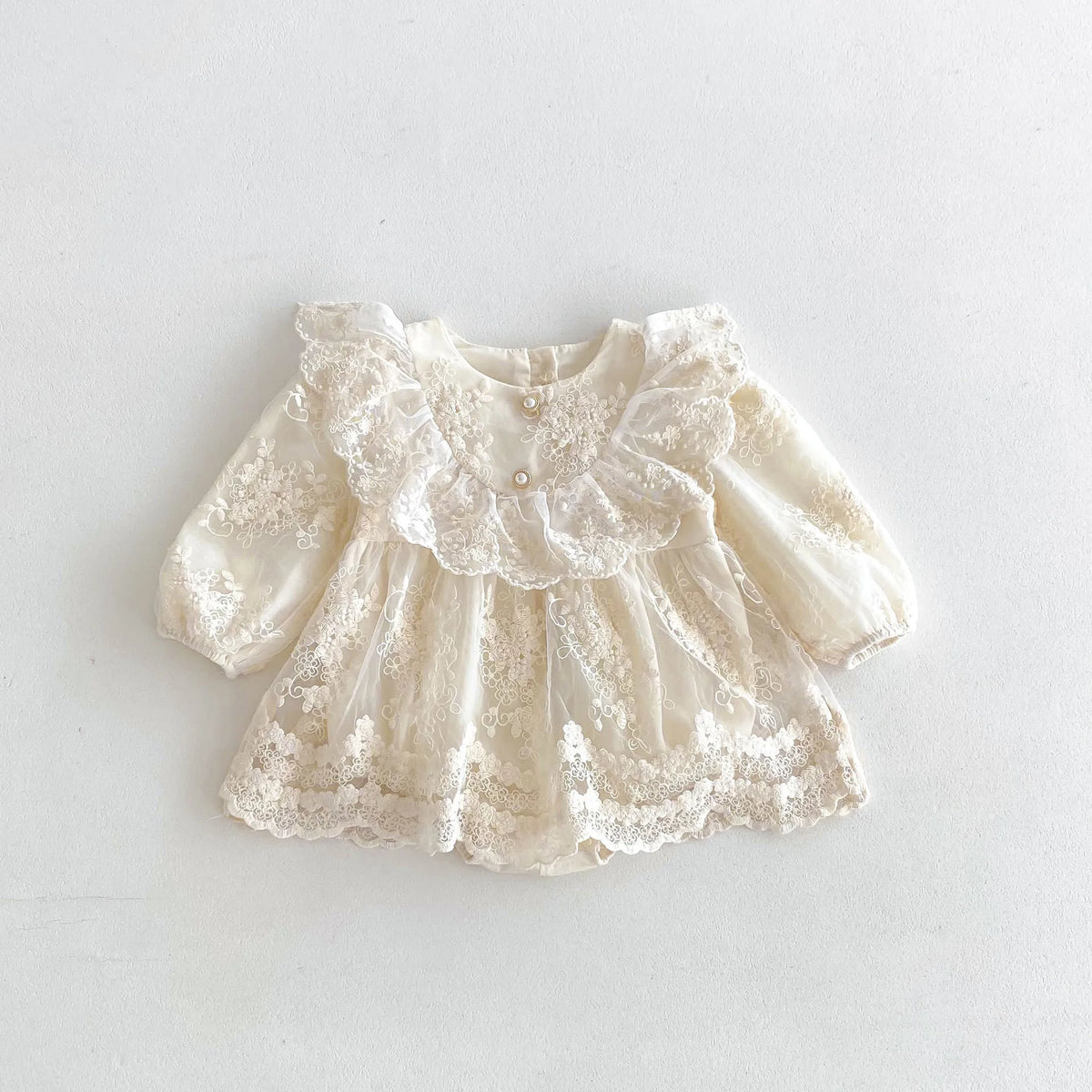 Baby Girl Vintage Lace Princess Romper Dress with Ruffled Collar