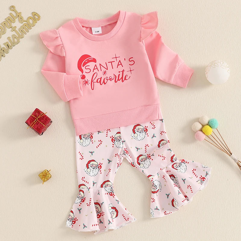 Baby Girl Christmas Santa Sweatshirt & Flare Pants Set