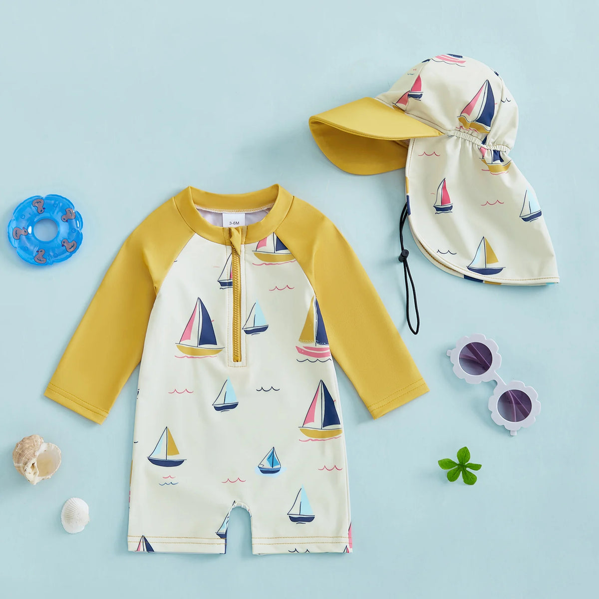 Toddler Sailboat Swimsuit with Sun Hat