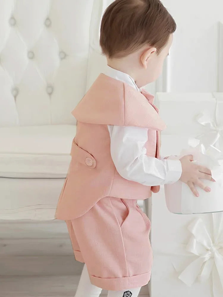 Elegant Pink Baby Tuxedo Baptism and Party Outfit