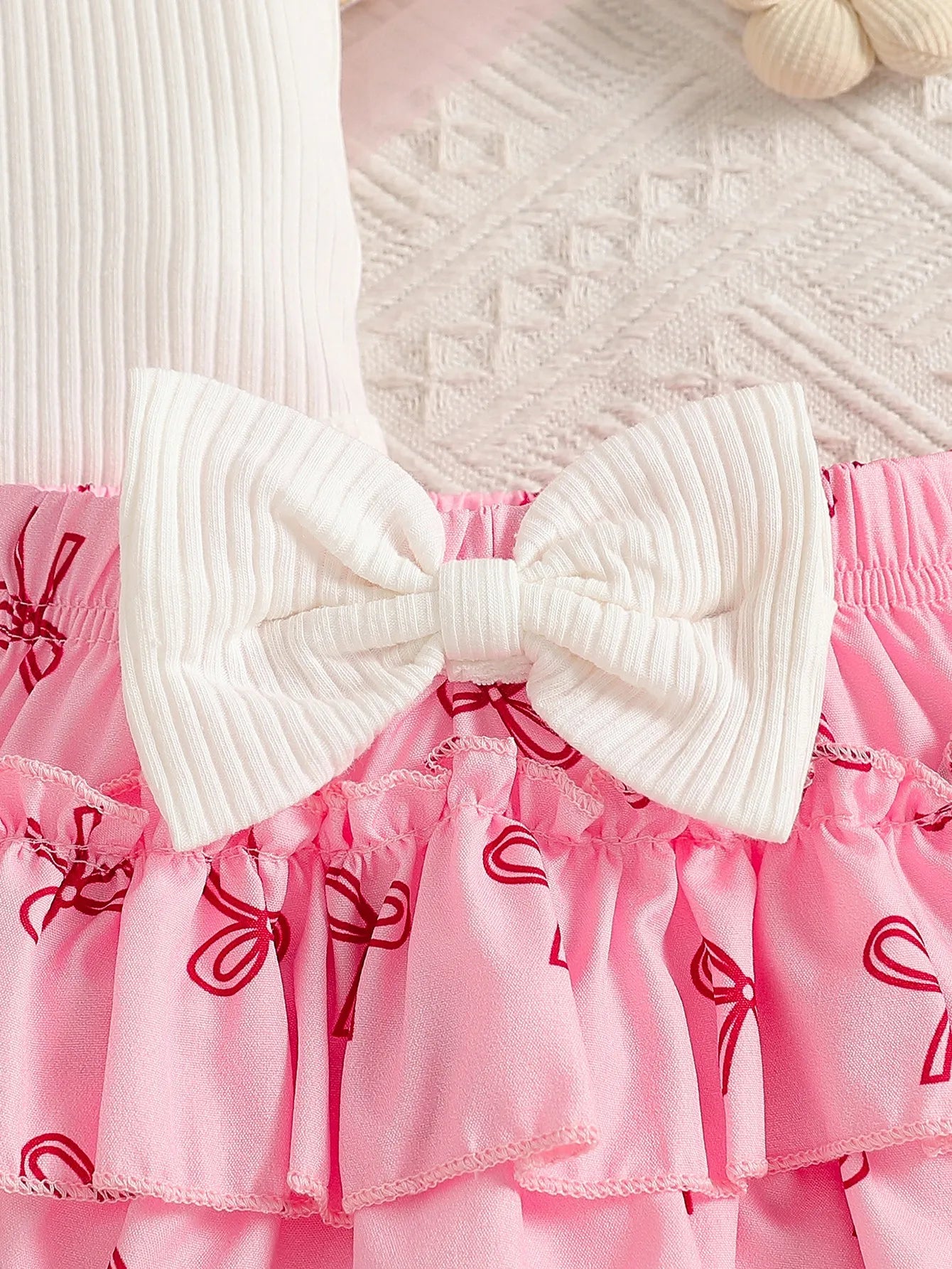 Baby Girls’ Summer Bow Print Romper Outfit