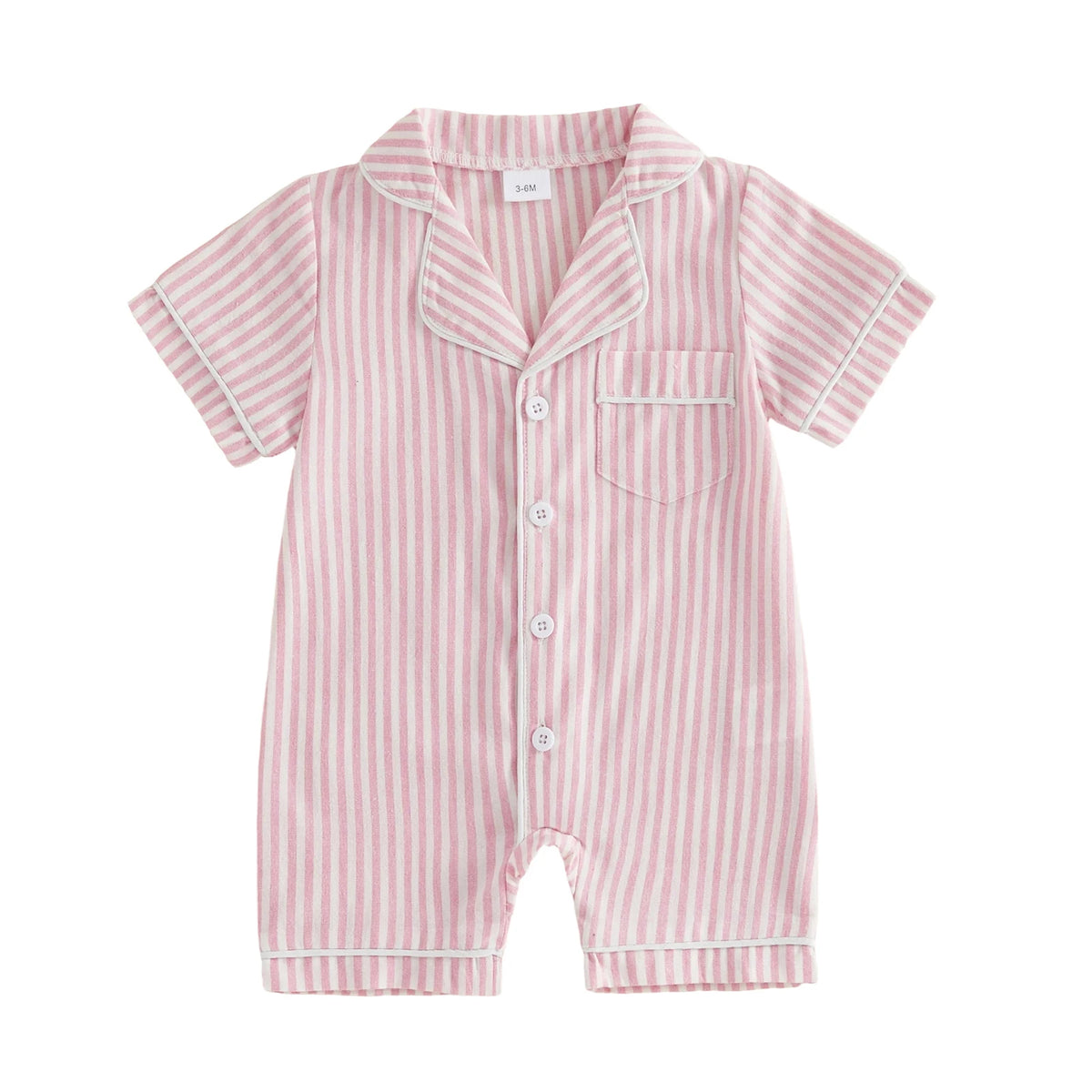 Baby Unisex Striped Button-Up Short Sleeve Pajamas Romper Sleepwear