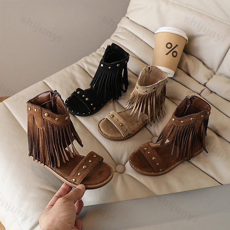 Girls’ Summer Tassel Strap Bohemian Roman Sandals