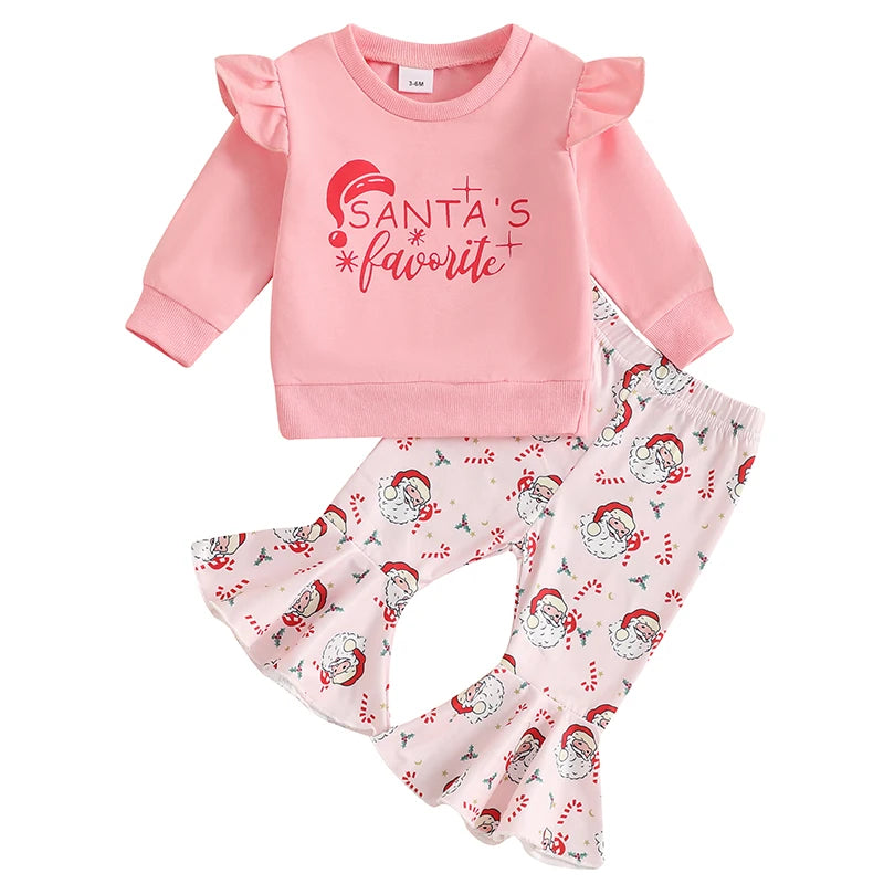 Baby Girl Christmas Santa Sweatshirt & Flare Pants Set