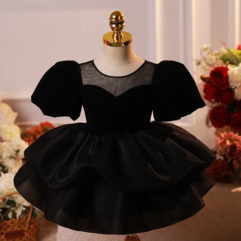 Girl's Black Velvet & Tulle Party Dress
