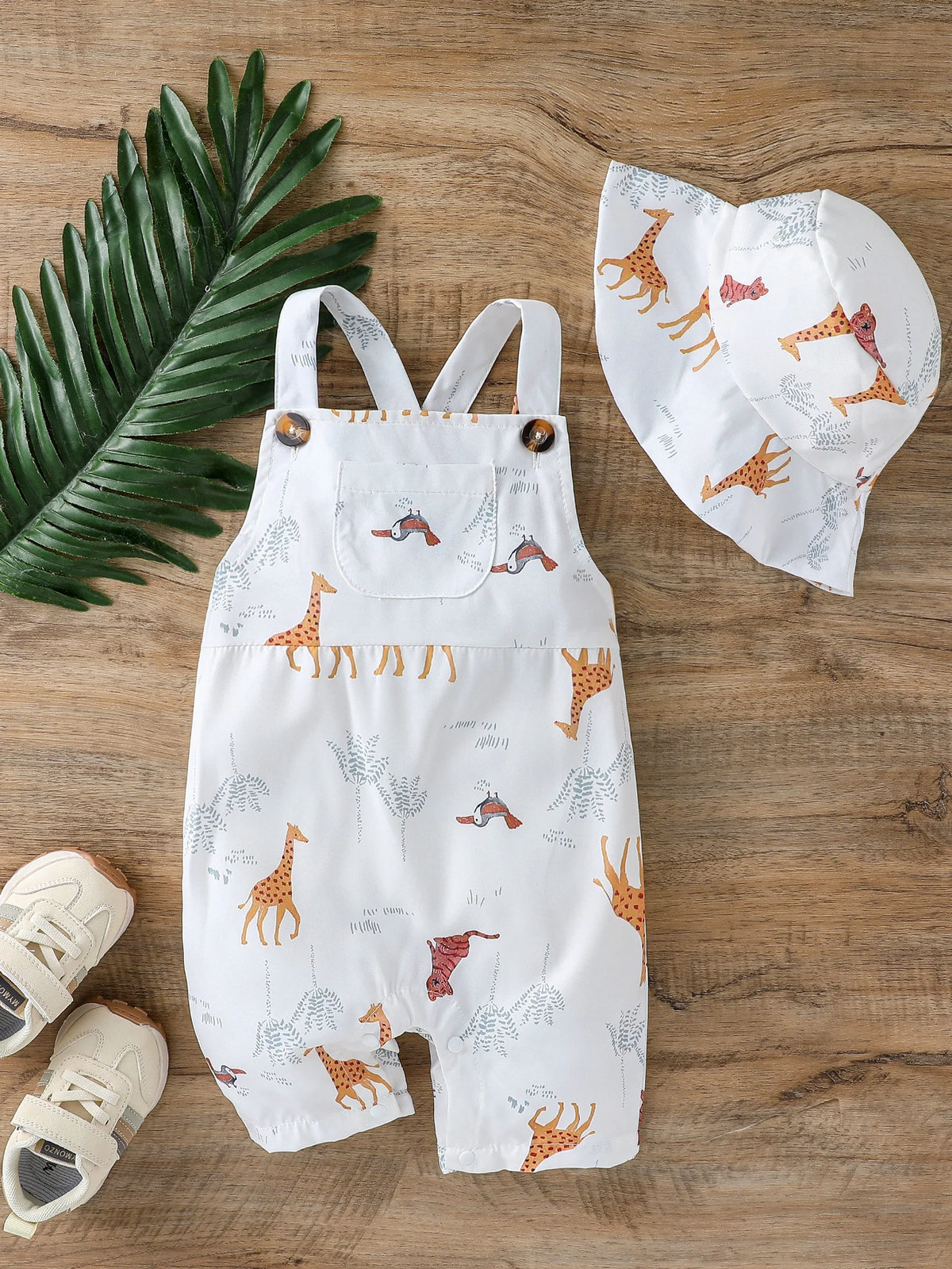 2-Piece Animal Print Summer Overalls & Hat Set