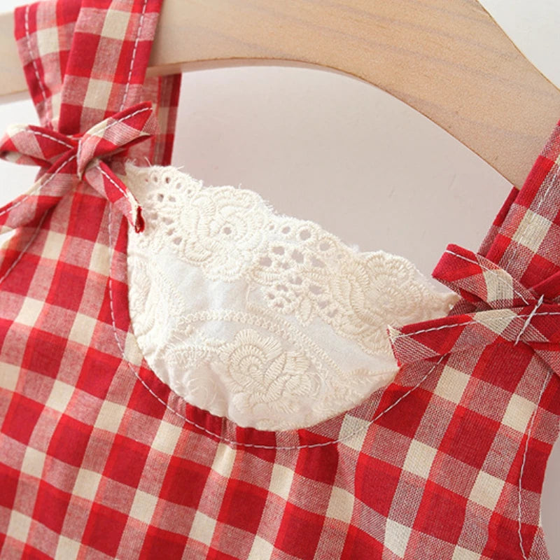 Red Plaid Summer Dress & Hat Set