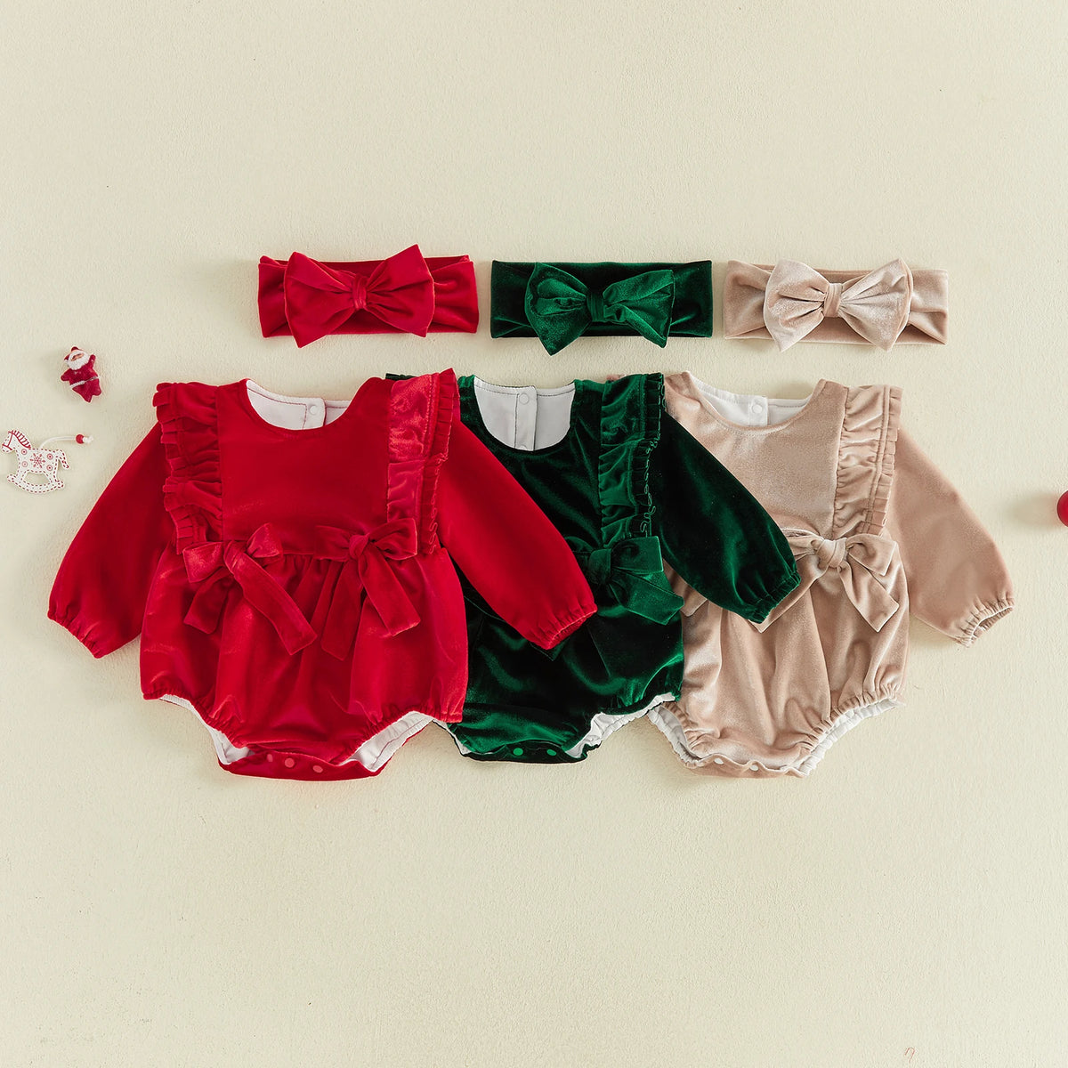 Baby Girl Ruffle Bow Romper & Headband Set
