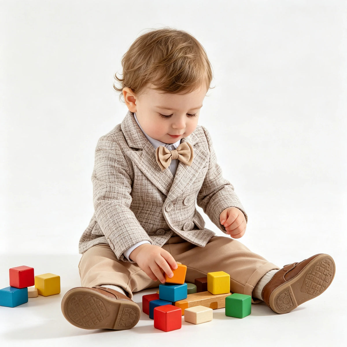 Toddler Boys’ Khaki Tweed Suit Set