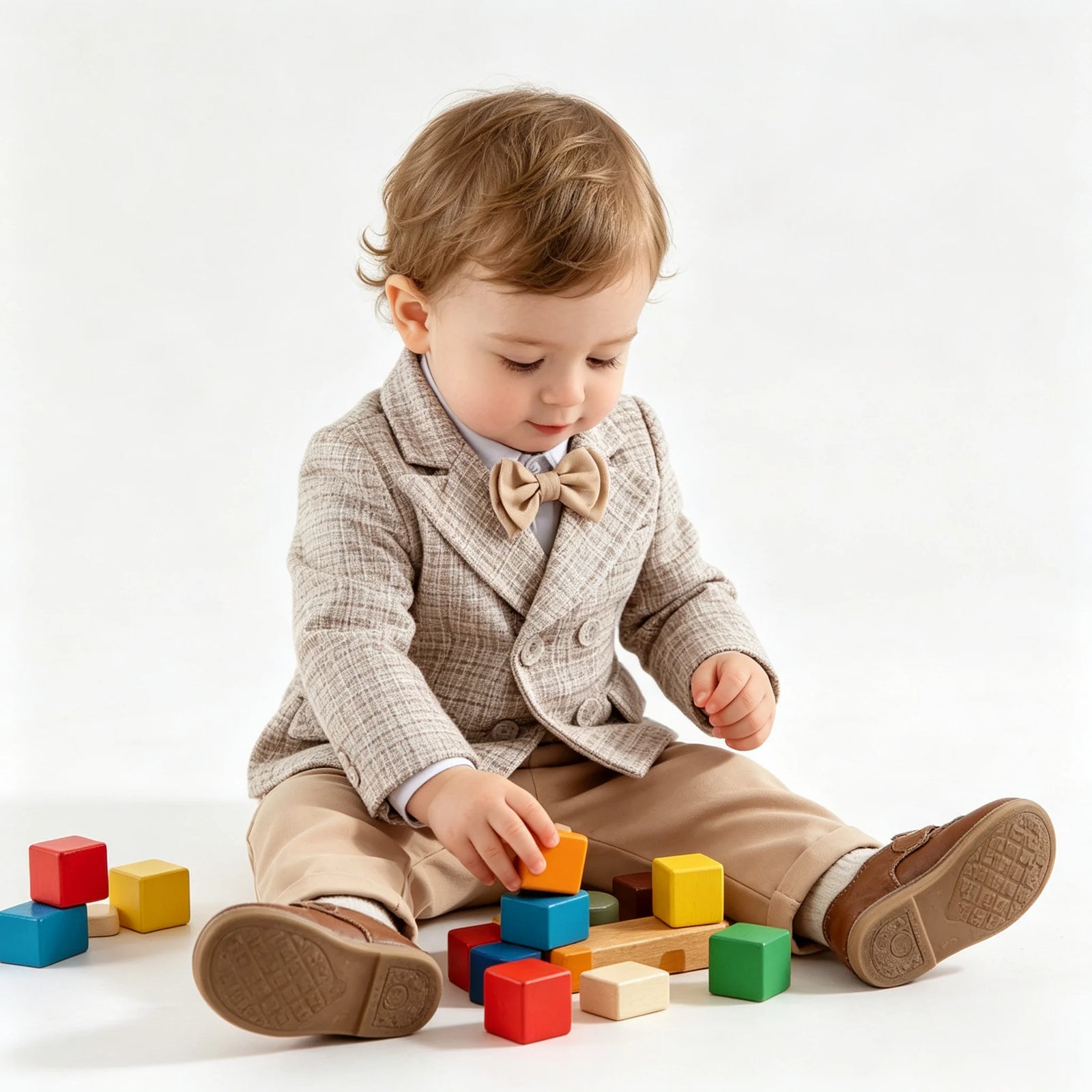 Toddler Boys’ Khaki Tweed Suit Set