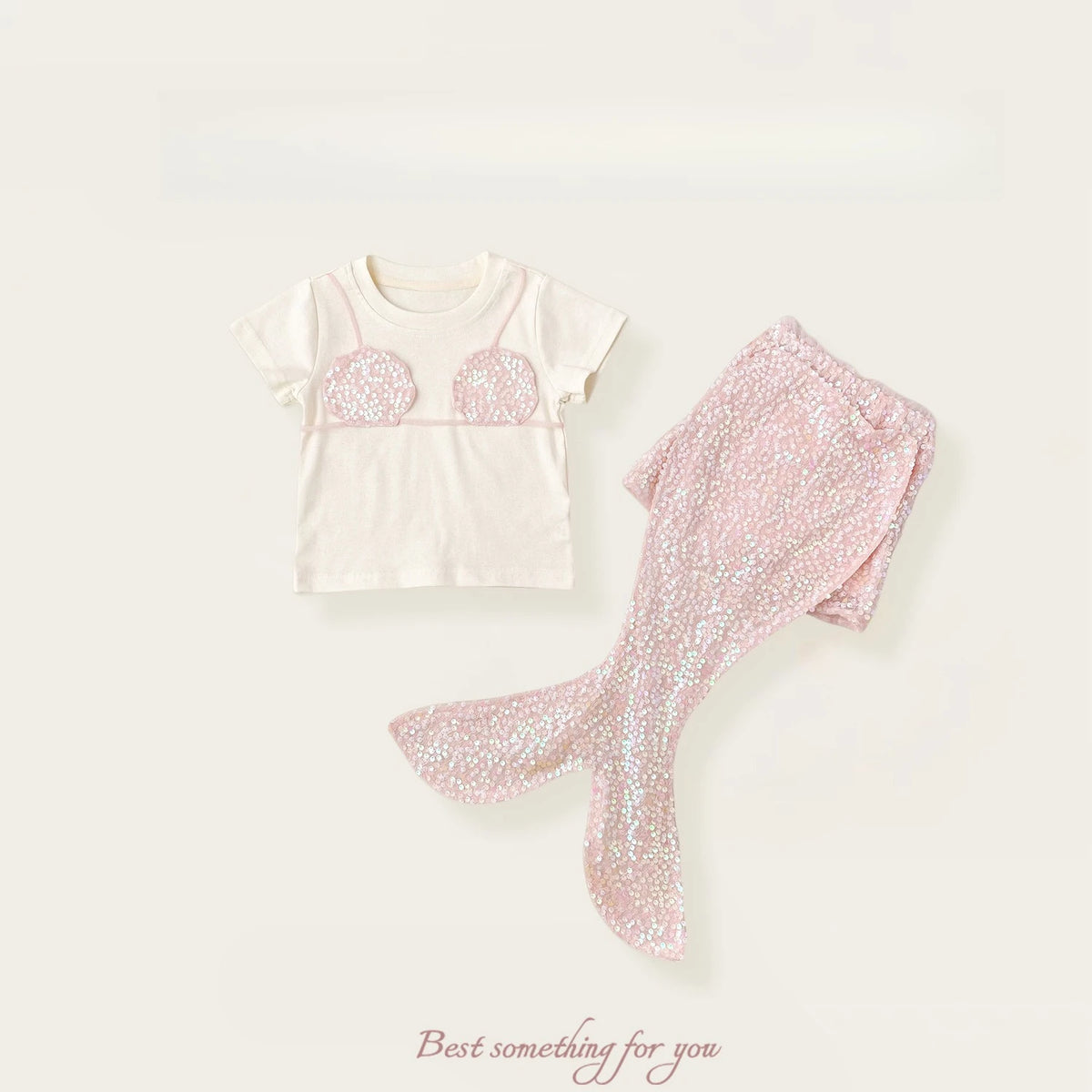 Girls' Pink Sequin Mermaid Costume Set – Shell Top & Mermaid Tail