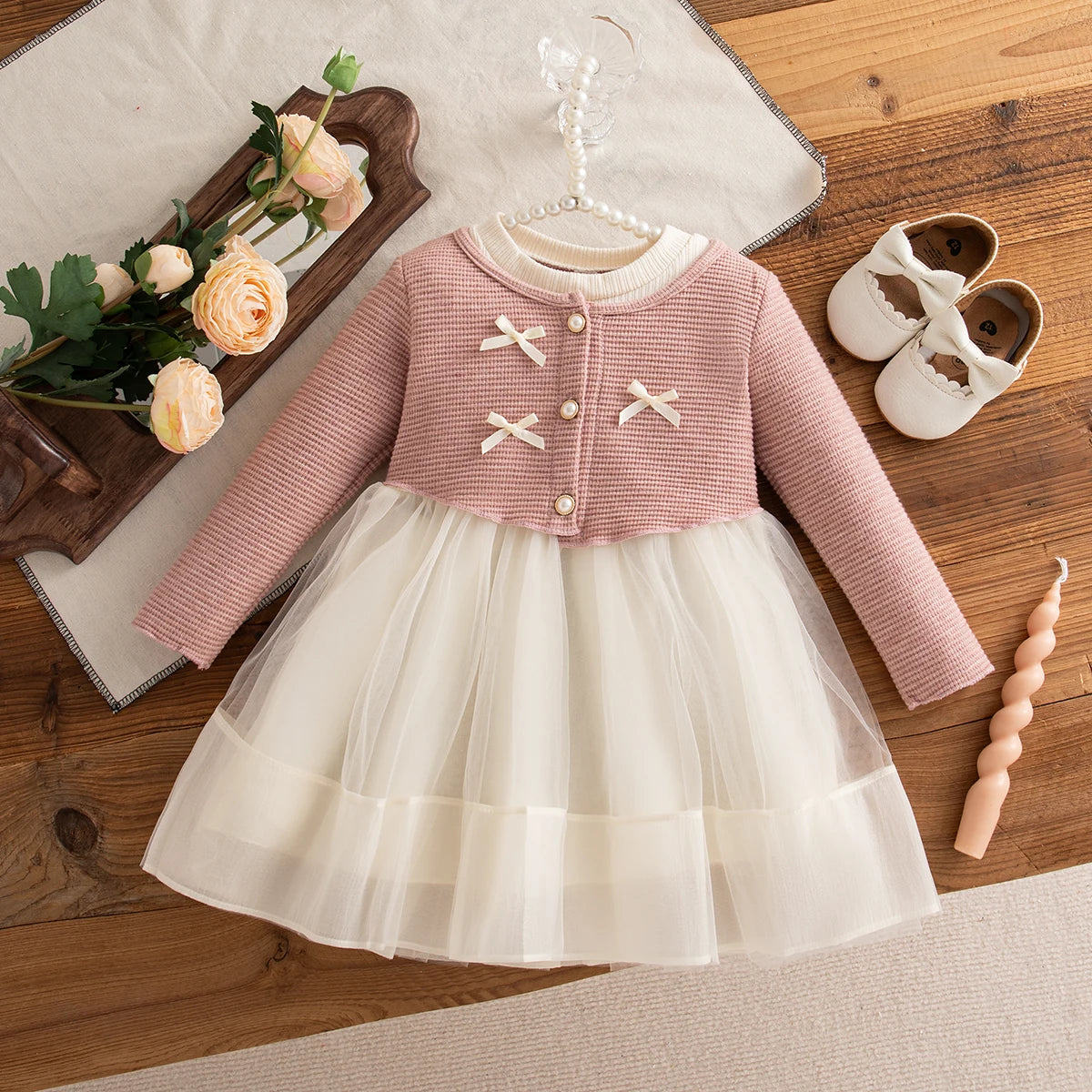 Girl Party Dress - Bow Gentle Long Sleeve
