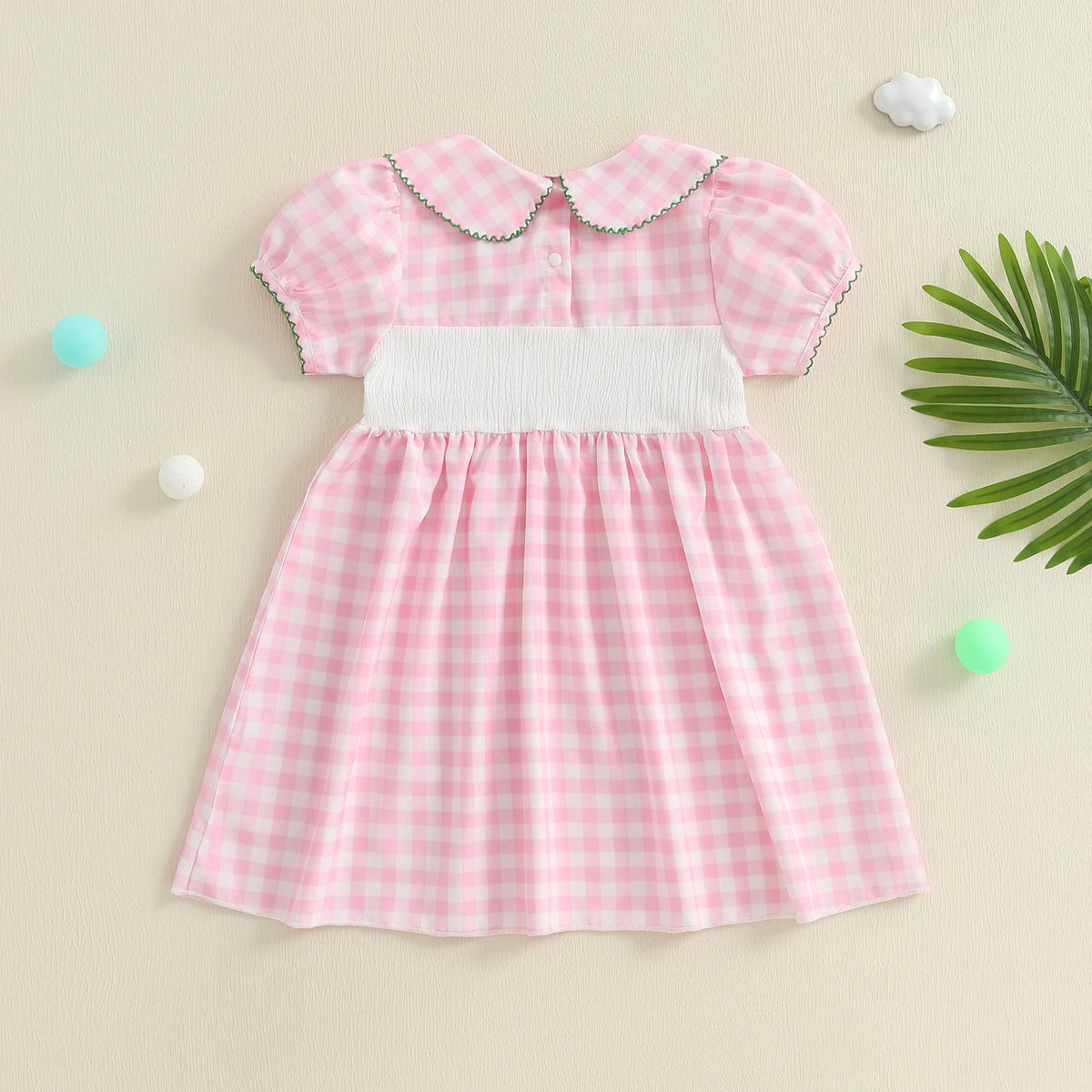 Plaid Embroidered Dress with Doll Collar