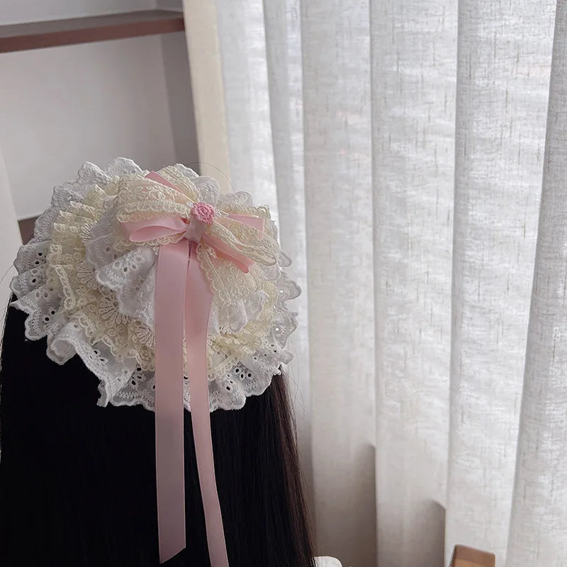 Vintage Lace & Bow Mini Top Hat Hair Clip