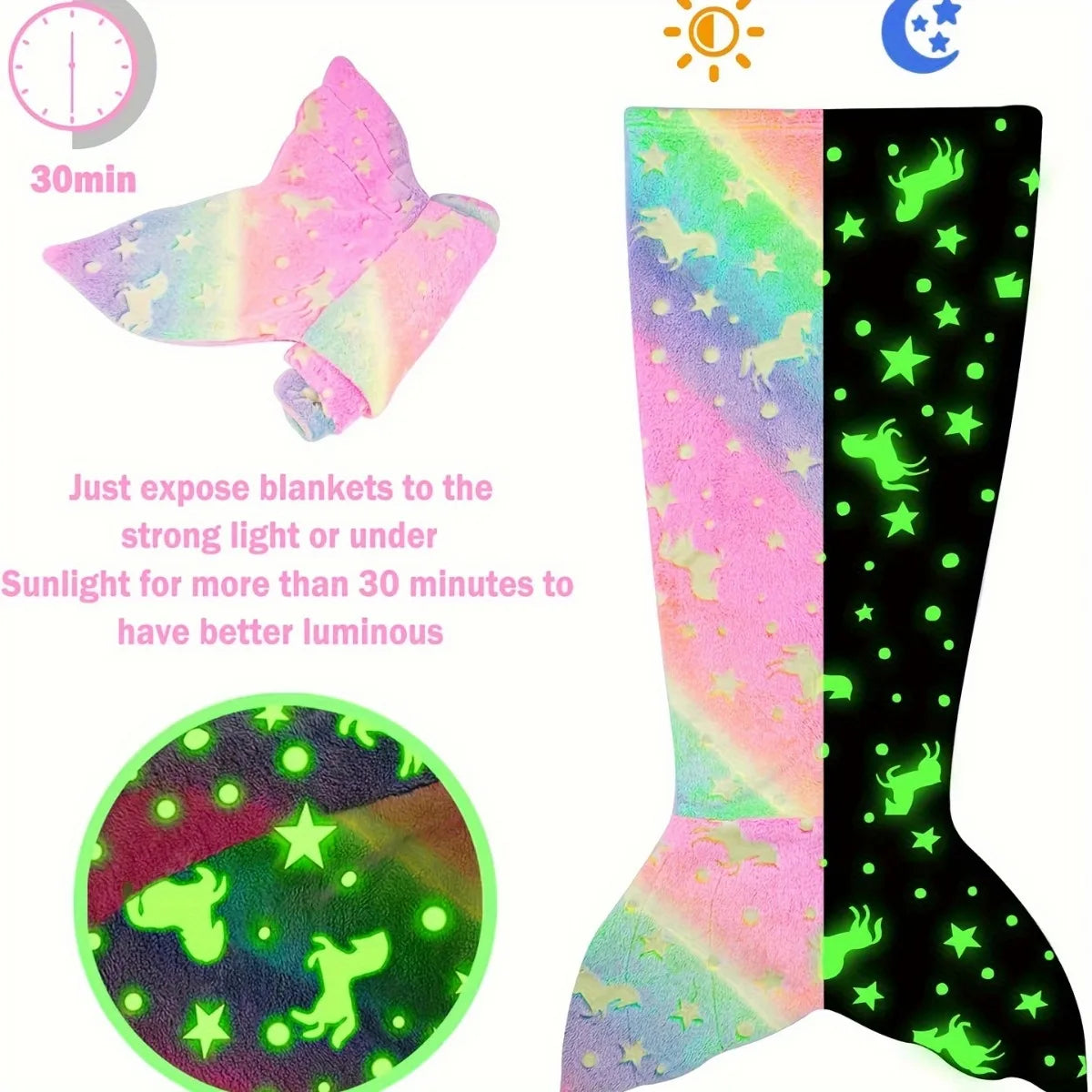 Glow in the Dark Mermaid Tail Blanket for Girls