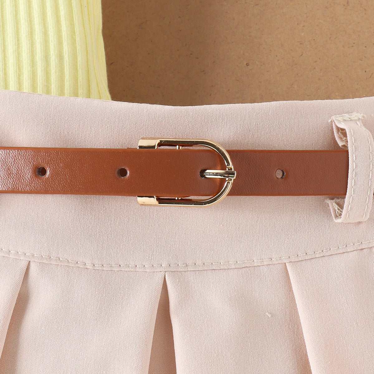 Ribbed Lapel Vest Top and Pleated Skirt Set