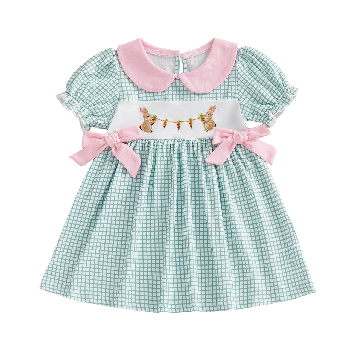 Rabbit & Carrot Embroidered Plaid Dress