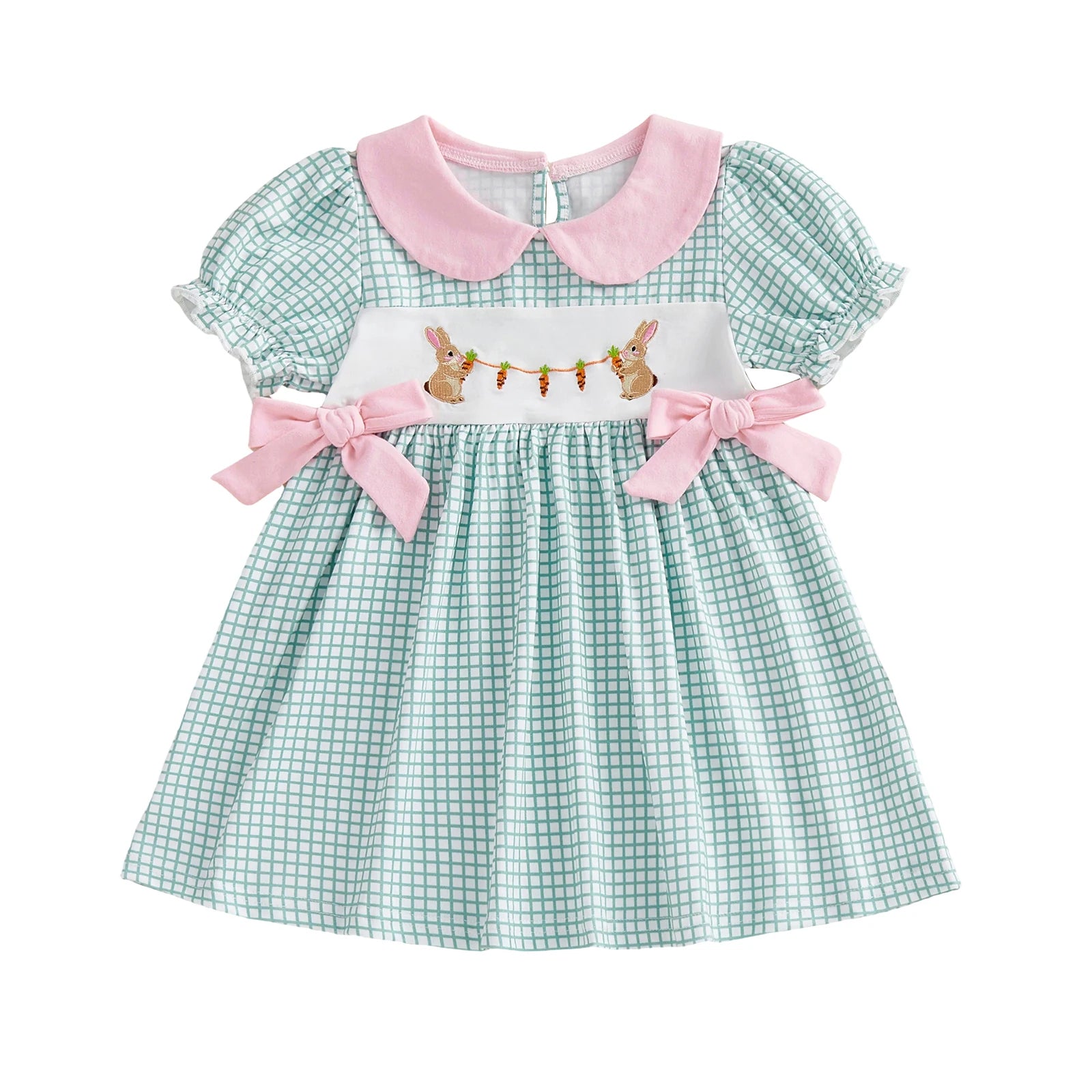 Rabbit & Carrot Embroidered Plaid Dress