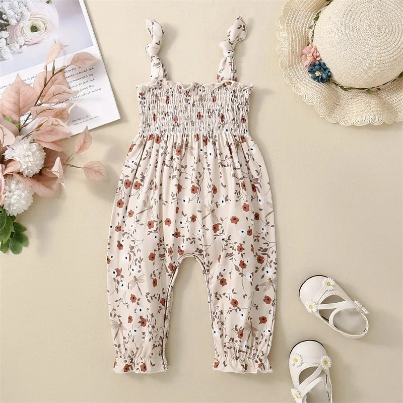 Baby Girls Floral Halter Romper with Tie-Up Straps