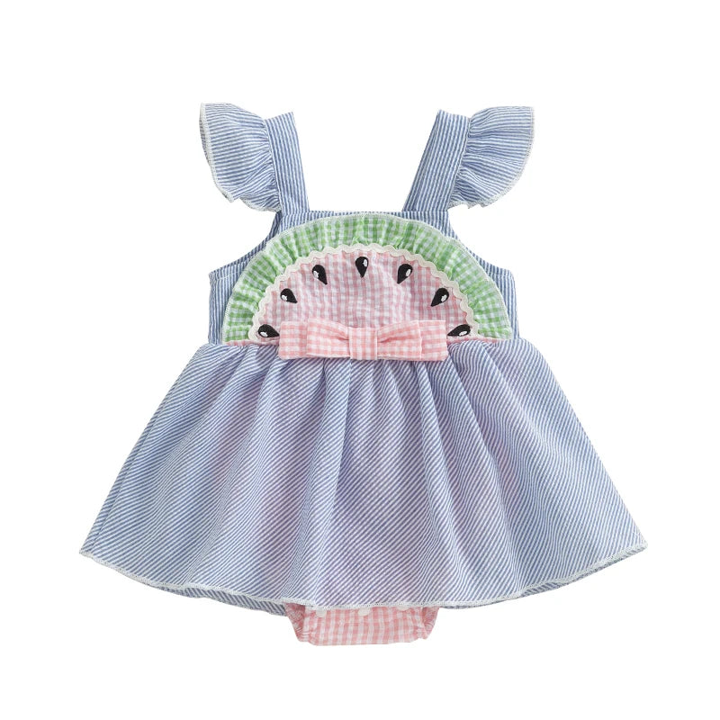 Watermelon Themed Romper Dress for Baby Girls