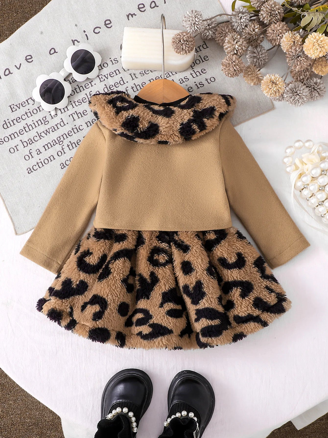 Baby Girl Leopard Plush Dress and Coat Set - Little Princess Winter