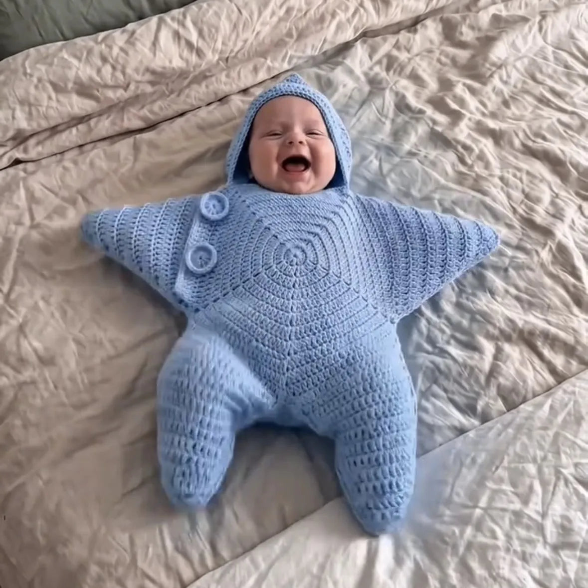 Hand Knitted Starfish Baby Romper- Cute Cartoon One-Piece Jumpsuit