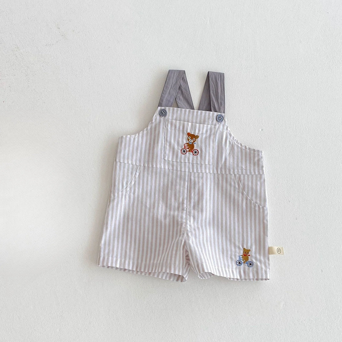 Unisex Checkered Overalls with Bear Embroidery