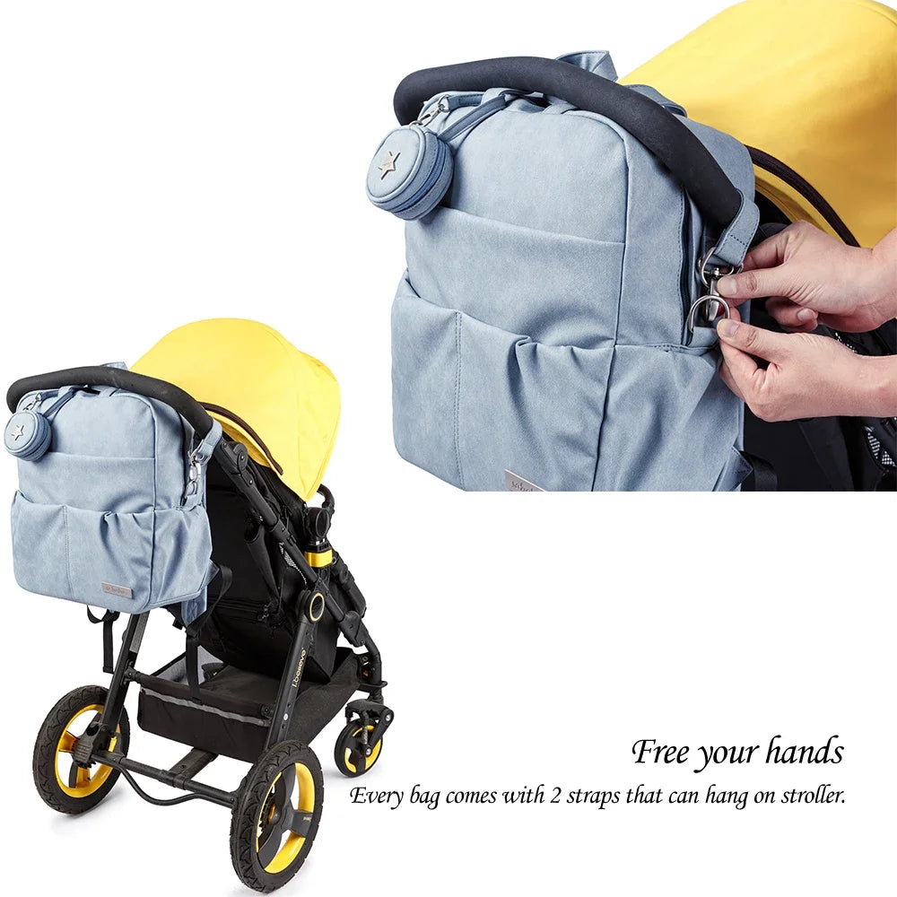 Stylish Waterproof Diaper Backpack with Pacifier Holder