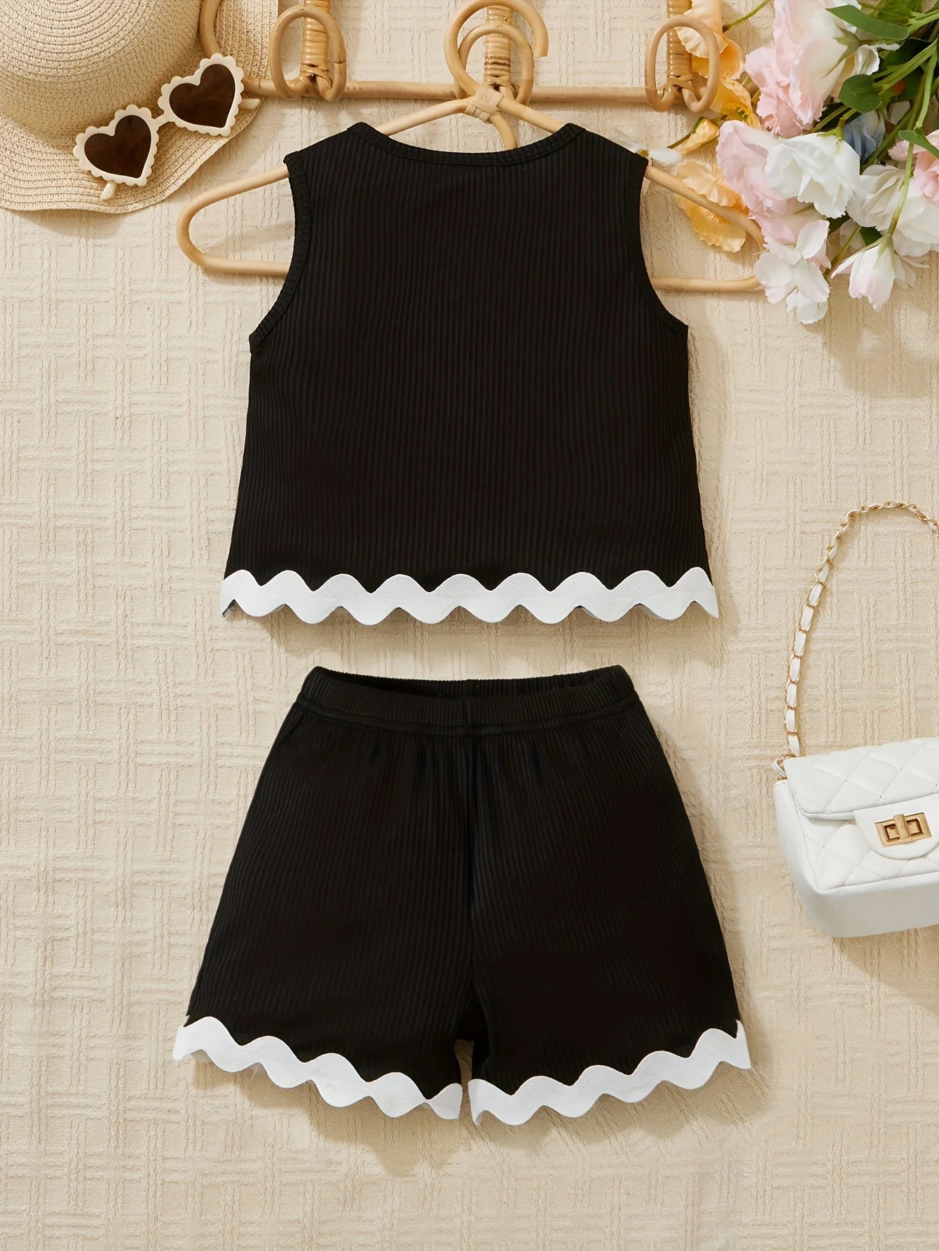 Solid Color Ribbed Vest and Shorts