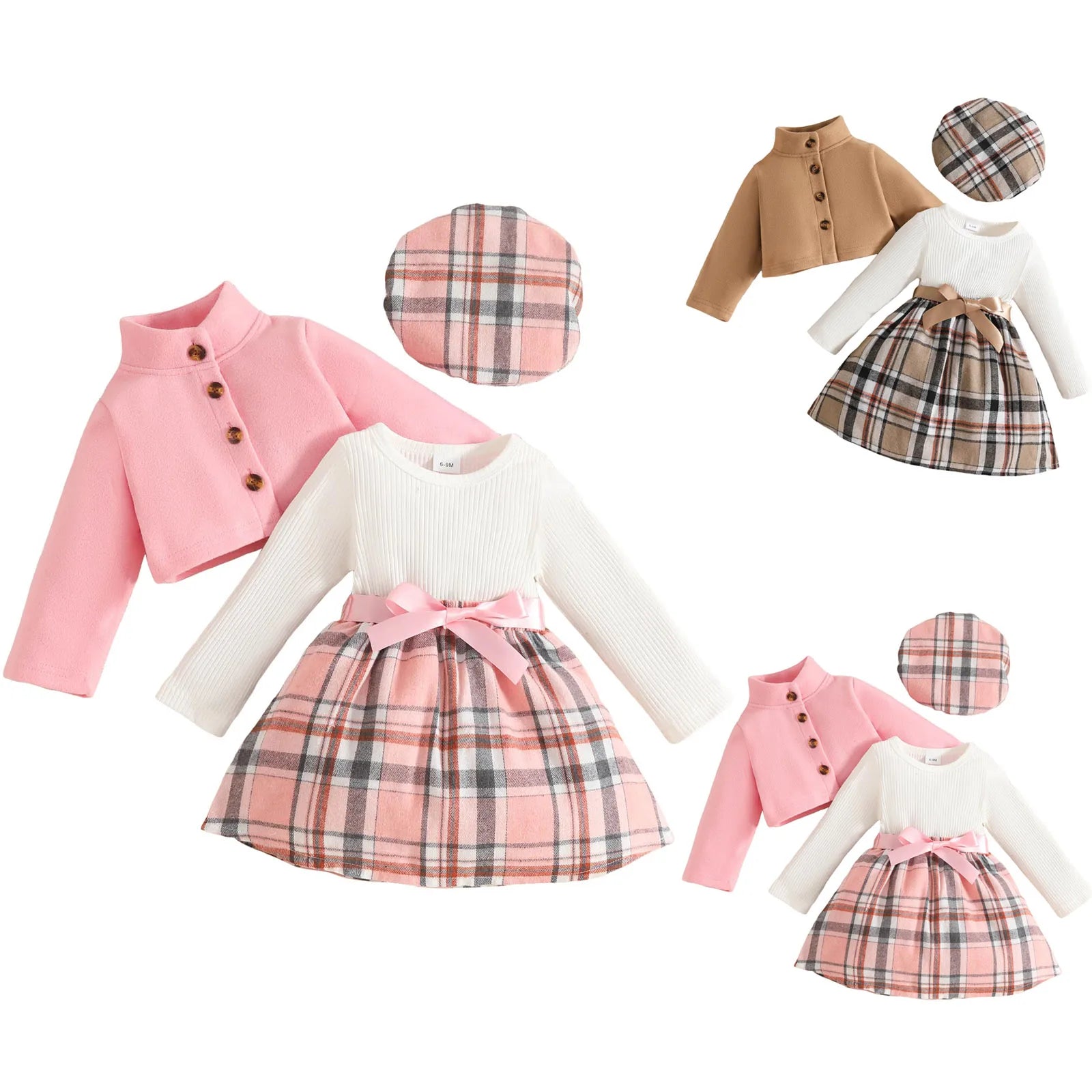 Girl 3-Piece Ruffle Plaid Skirt & Jacket Outfit