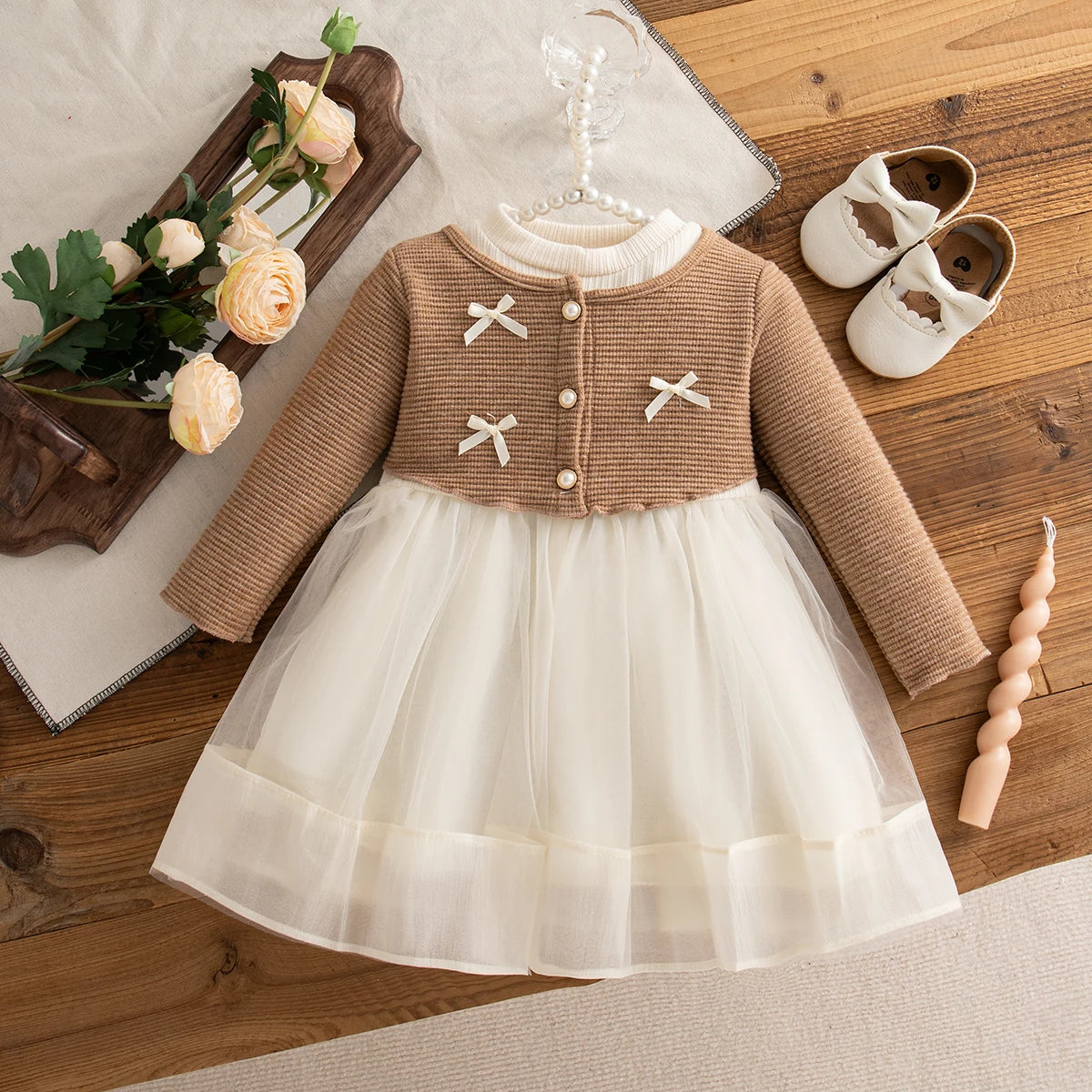 Girl Party Dress - Bow Gentle Long Sleeve