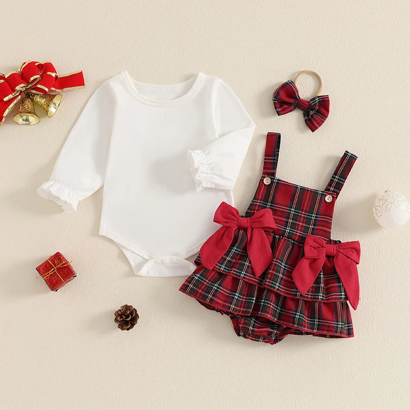 Baby Girls' Christmas 3-Piece Romper Outfit Set