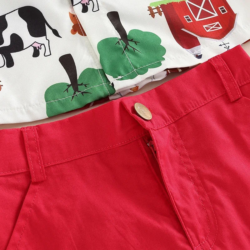 Boys Farm Circus Print 2-Piece Outfit Set with Bow Tie
